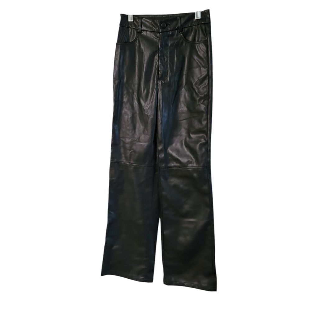 SHEIN Black Leather Straight-Leg Pants